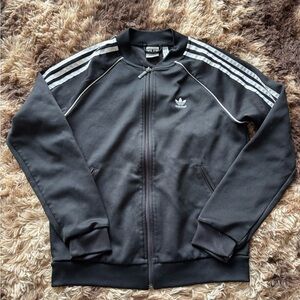 Adidas Black Track Jacket with White Stripes